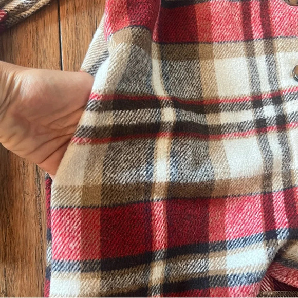 Plaid Flannel Shacket Button Down Jacket Shirt Pockets Red Boho Western Medium - Picture 8 of 14